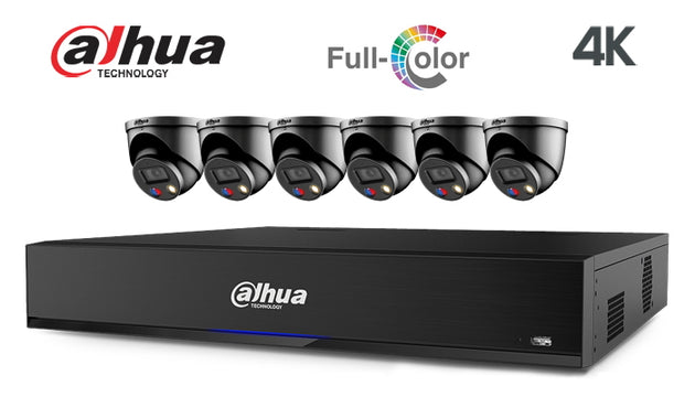 Dahua-Kit-19-IP, 4K, full colour, TIOC, turret 6 camera IP CCTV system,   black