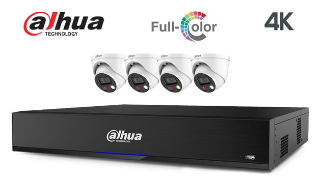 Dahua-Kit-18-IP, 4K, TIOC, full colour,turret, 4 camera IP CCTV system, white