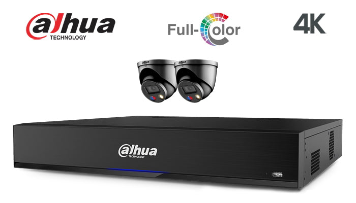 Dahua-Kit-17-IP, 4K, full colour, turret, TIOC, 2 camera IP CCTV system,   black