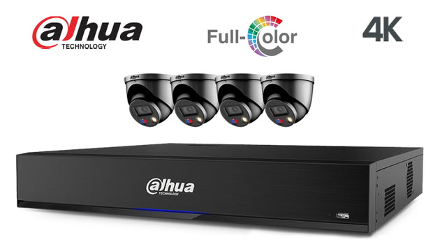 Dahua-Kit-18-IP, 4K, TIOC, full colour,turret, 4 camera IP CCTV system, black