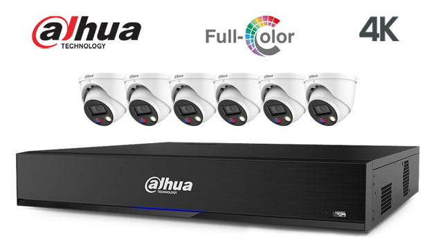 Dahua-Kit-19-IP, 4K, full colour, TIOC, turret 6 camera IP CCTV system, white
