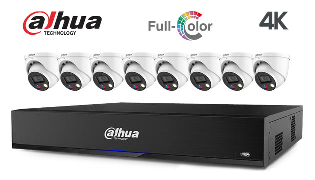 Dahua-Kit-20-IP 4K, full colour, turret, TIOC, 8 camera IP CCTV system, white 