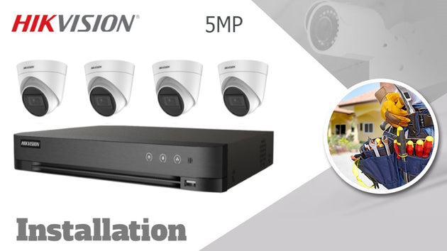 Hikvision 5MP infrared 4 camera system CCTV installation white