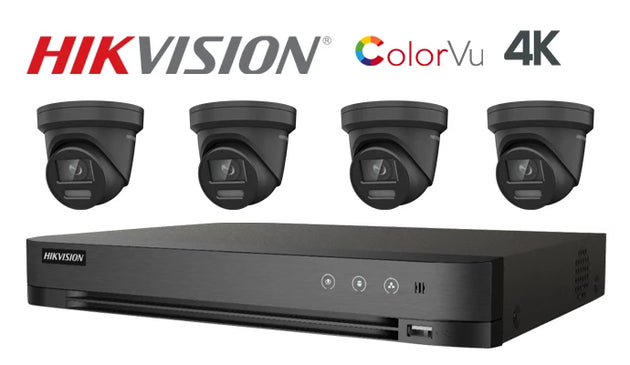 Hikvision-Kit-18-IP 4K ColorVu turret  4 camera IP CCTV system, black