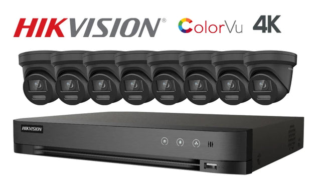 Hikvision-Kit-20-IP 4K ColorVu turret 8 camera IP CCTV system, black