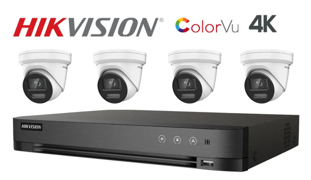 Hikvision-Kit-18-IP 4K ColorVu turret  4 camera IP CCTV system, white