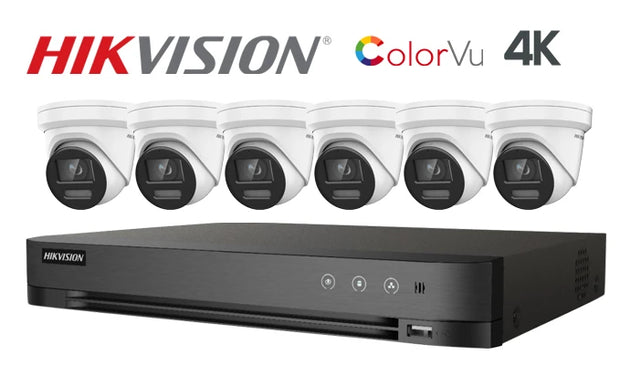 Hikvision-Kit-19-IP 4K ColorVu turret 6 camera IP CCTV system, white
