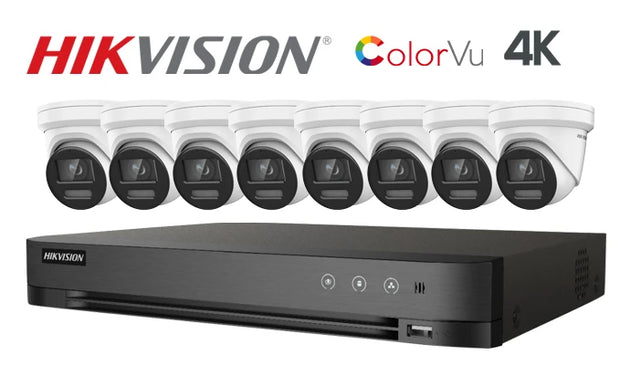 Hikvision-Kit-20-IP 4K ColorVu turret 8 camera IP CCTV system, white