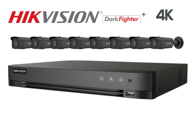 Hikvision-Kit-16-IP 4K Darkfighter bullet 8 camera IP CCTV system, black