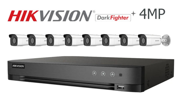 Hikvision-Kit-08-IP 4MP Darkfighter bullet 8 camera IP CCTV system, white