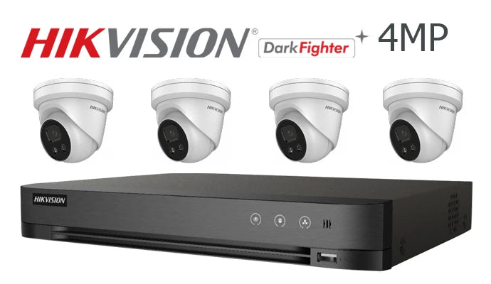 Hikvision-Kit-02-IP 4MP Darkfighter turret  4 camera IP CCTV system, white