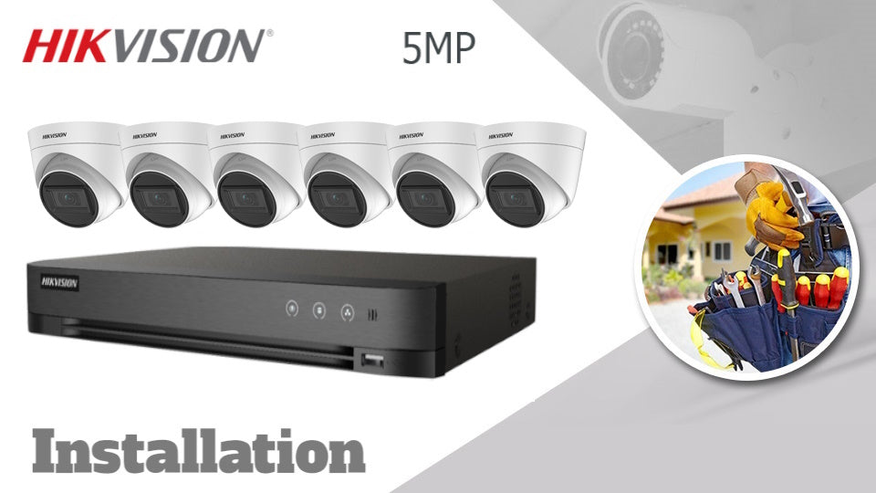 Hikvision 5MP Infrared 6-Camera Kit CCTV  Installation white