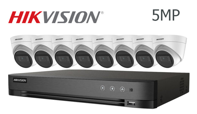Hikvision-kit-04  5MP infrared PoC 8 turret camera CCTV system, white