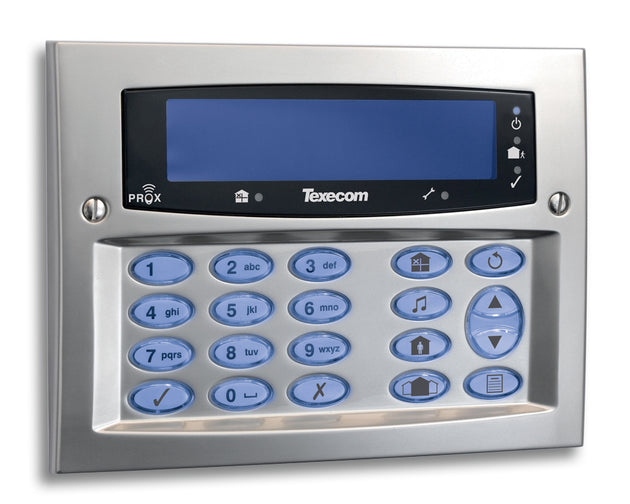 Texecom Premier Elite wall mounted satin chrome keypad dual technology wired alarm system